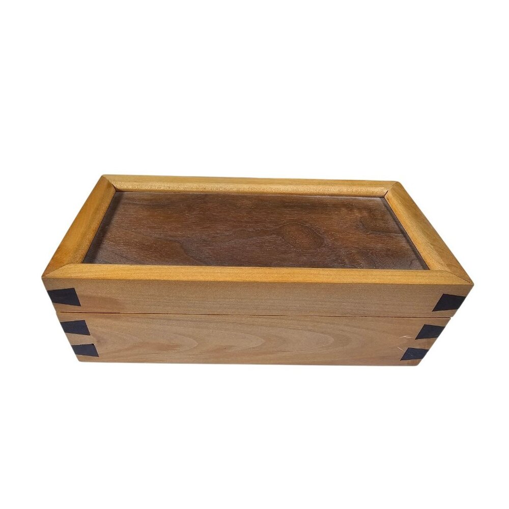 Handcrafted Wooden Trinket Jewelry Box Dovetail Corners Two Tone Wood 8 Inch
